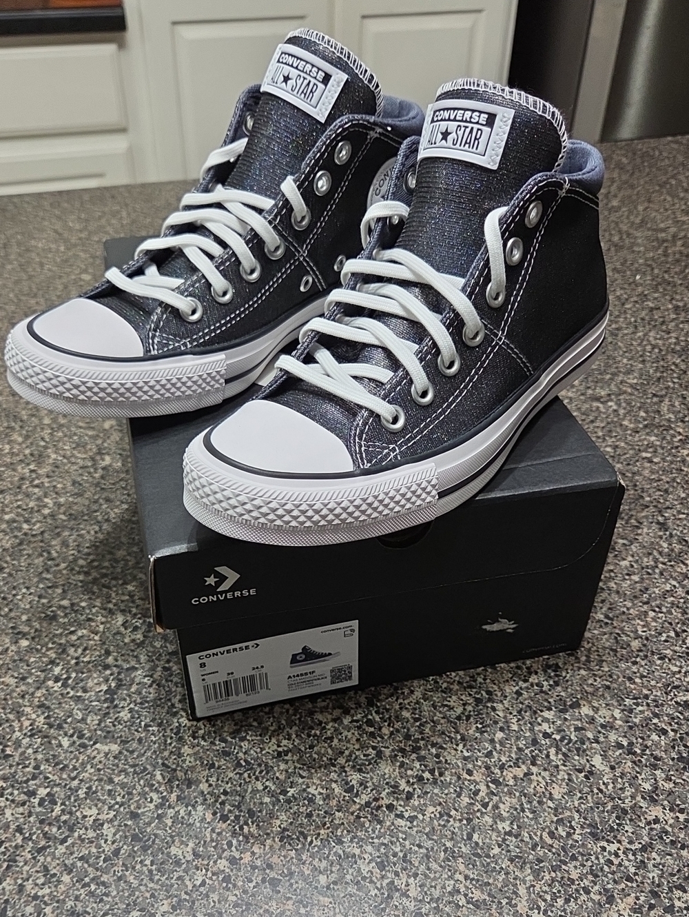 Womens Converse High Top Sneakers in Black with White Sparkle Accents